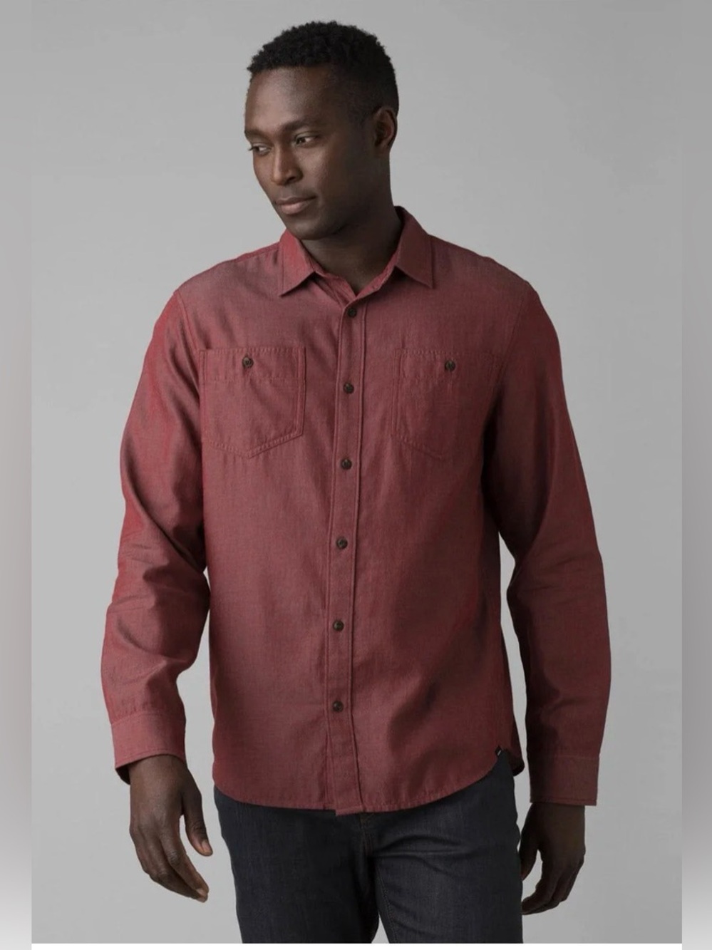 Prana Men’s Dolberg Flannel Button Down Shirt In Rhubarb Heather Standard Fit